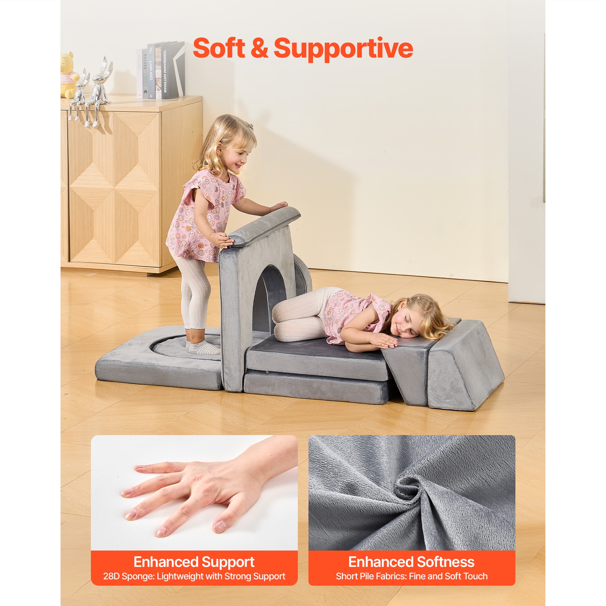 Modular Kids Play Couch Sectional Toddler Sofa With Armrests 10 Pcs Gray_voghion.com